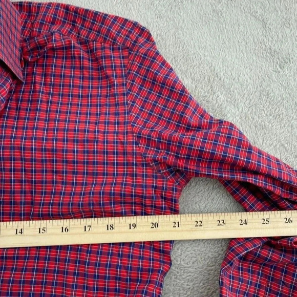 Eaton Plaid Slim fit Shirt Long Sleeve Button Down Mens 16 Blue Red 4202 - Picture 4 of 7